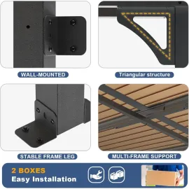8' x 12' Wall Mounted Pergola, Lean to Metal Awnings, Sloped Roof Patio Gazebo Awning, Black