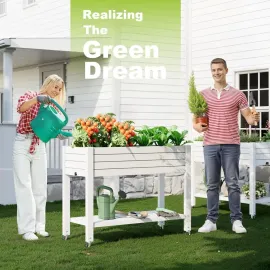 Elevated Raised Garden Bed with Wheels, Outdoor Large Resin Patio Planter Box Stand Divisible with Drain Plug, Water, Customized