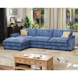 119 Modular Sectional Sofa, L Shaped Sofa Couch with Reversible Ottoman, DIY Combination Chenille Deep 3-Seat Cloud Couch