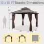 Gazebo 10' x 10', Outdoor Aluminum Frame Galvanized Steel Double Roof Pavilion with Netting and Shaded Curtains