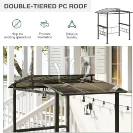 8x5 FT Hardtop Grill Gazebo, Outdoor Double-Tiered Barbecue Canopy with Vented Polycarbonate Roof, 2 Side Shelves