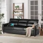 85” Black Faux Leather Couch with USB, 3 Seater Sofa Couches for Living Room, Large Mid Century Modern Office Apartment