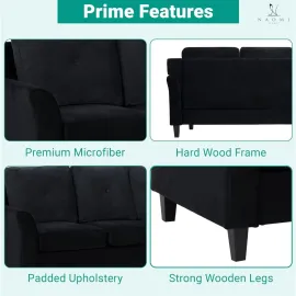 Home Raelynn Button Tufted Sofa, Affordable Black Modern Sofa, Microfiber Couch for Small Spaces Cama para Sala Modernos