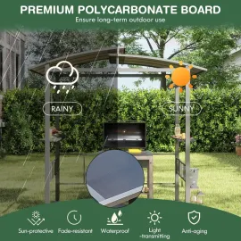 8x5 FT Hardtop Grill Gazebo, Outdoor Double-Tiered Barbecue Canopy with Vented Polycarbonate Roof, 2 Side Shelves