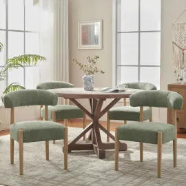 Wooden Dining Chairs Set of 4, Modern Upholstered Dining Room Chairs with Rubberwood Legs and Curved Backrest for Farmhouse