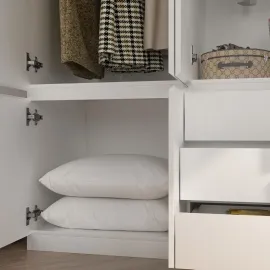 78” 6-Door Large Armoire Wardrobe Closet, Bedroom Armoire with 3 Drawers & 2 Hanging Rod, Wooden Wardrobe Closet, Customized