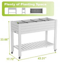 Elevated Raised Garden Bed with Wheels, Outdoor Large Resin Patio Planter Box Stand Divisible with Drain Plug, Water, Customized
