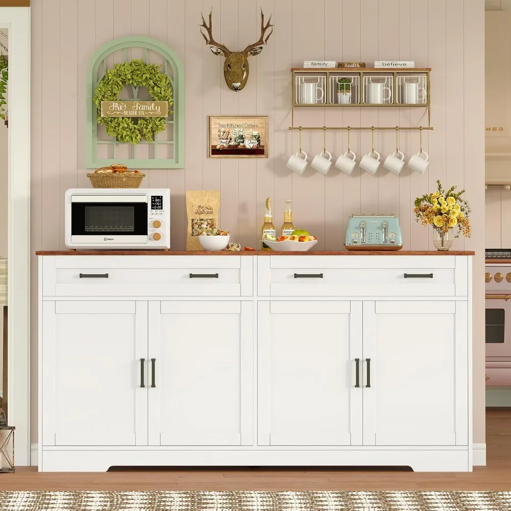 Buffet Cabinet with Storage and Drawers, 55 Large Sideboard Buffet Cabinet with Adjustable Shelves and Door
