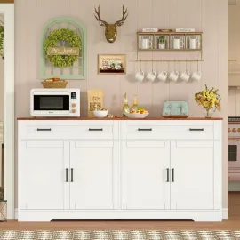 Buffet Cabinet with Storage and Drawers, 55 Large Sideboard Buffet Cabinet with Adjustable Shelves and Door
