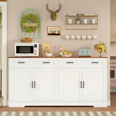 Buffet Cabinet with Storage and Drawers, 55 Large Sideboard Buffet Cabinet with Adjustable Shelves and Door