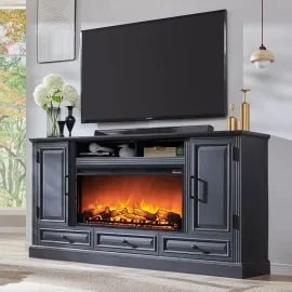 Fireplace TV Stand for 80 Inch TV, 35.7 Tall Farmhouse Entertainment Center W/36'' Electric Fireplace, Media Console