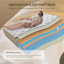 Full Size Mattress Medium Firm, USA Made, 14 Inch Hybrid Mattress in a Box, Gel Memory Foam, Fiberglass Free, Customized