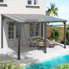10x14 FT Lean to Gazebo, Pergolas and Gazebos Clearance, Awnings for Patio Covers for Shade and Rain Outdoor Gazebo for Patios