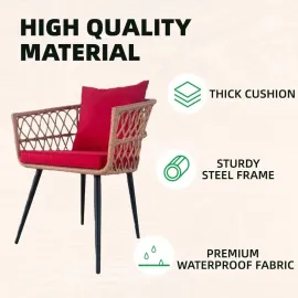 4 Piece Patio Furniture Set, Outdoor Conversation Set with Wicker Sofa, 2 Rattan Chairs and Glass Table, Patio, Customized