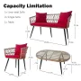 4 Piece Patio Furniture Set, Outdoor Conversation Set with Wicker Sofa, 2 Rattan Chairs and Glass Table, Patio, Customized