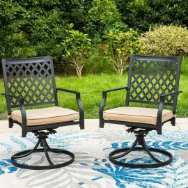 Outdoor Metal Swivel Chairs Set of 2 Patio Dining Chair with Cushion Furniture Set for Garden Backyard Bistro, Customized