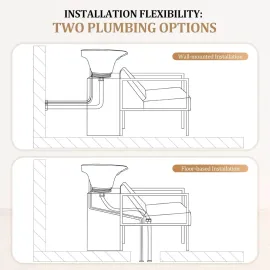 Salon Shampoo Bowl and Chair, Hair Washing Station w/Tilting Sink & Storage Cabinet, Backwash Barber Chair