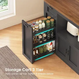 71 Pantry Cabinet with Charging Station and LED Light, Kitchen Pantry Cabinet with Microwave Stand, 47.2 Wide Kitchen