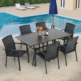 Patio Dining Table for 6 Person, Outdoor Metal 63x38 Inch Rectangle Table with 1.57