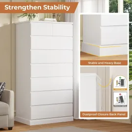 White Tall Dresser for Bedroom with 8 Drawers, 59.6