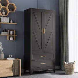 Black Metal Wardrobe Closet with 2 Drawers, 71