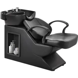 Shampoo Bowl and Chair Set for Salon, Backwash Barber Chair, Plastic Shampoo Bowl Sink Unit w/Storage Box for Beauty Spa Barb