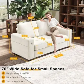 70 Loveseat Sofa for Living Room, Modern Comfy Couch with Medium Firm Seat Cushion, Removable Cover, Wide Armrest, USB/Ty