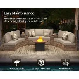 11-Piece Outdoor Wicker Sectional Sofa Set with Storage Wedge Table, Weather-Resistant