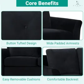 Home Raelynn Button Tufted Sofa, Affordable Black Modern Sofa, Microfiber Couch for Small Spaces Cama para Sala Modernos