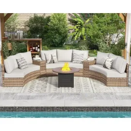 11-Piece Outdoor Wicker Sectional Sofa Set with Storage Wedge Table, Weather-Resistant