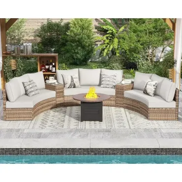 11-Piece Outdoor Wicker Sectional Sofa Set with Storage Wedge Table, Weather-Resistant