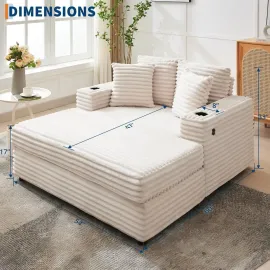 60 inch Oversized Chaise Lounge Chair Indoor, Upholstered Chaise Lounge with Cup Holder, Throw Pillows, Customized