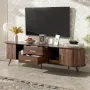 TV Stand, Mid Century Modern for TVs up to 75”, Fluted Entertainment Center, Media Console with Tambour Sliding Doors