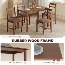 5-Piece Solid Wood Dining Table Set for 4, Farmhouse Kitchen Table with Upholstered Chairs for Small Space, Customized