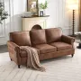 79-inch Living Room Faux Leather Sofa, Mid-Century Modern Sofa with Rolled Arms and Nailhead Trim for Small Spaces