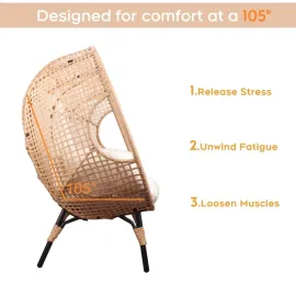 Oversized Patio Egg Chair with Waterproof Cushions, Outdoor Wicker Egg Chair, 500 LBS Capacity All-Weather Rattan, Customized