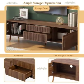 Mid-Century Modern TV Stand, Entertainment Center with 2 Doors and 2 Fluted-Drawers, Media Console for TVs up to 80 Inch