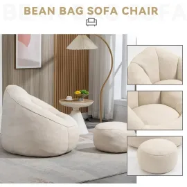 Beanbag chair and footstool, comfortable beanbag sofa chair, high-pressure foam couch, used in living room and bedroom