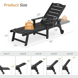 Outdoor Chaise Lounge Chairs Set of 2, HDPS Lounge Chair, 5 Positions Adjustable Pool Lounge Chairs, Patio, Customized