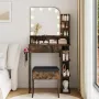 Small Makeup Vanity Desk with Mirror and Lights, Mini Vanity with Chair and Charging Station, 3 Color Lighting Modes