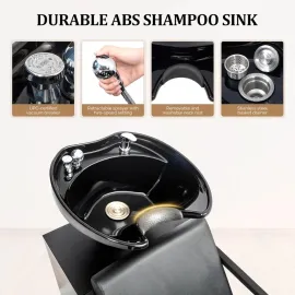 Salon Shampoo Bowl and Chair, Hair Washing Station w/Tilting Sink & Storage Cabinet, Backwash Barber Chair
