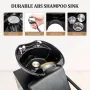 Salon Shampoo Bowl and Chair, Hair Washing Station w/Tilting Sink & Storage Cabinet, Backwash Barber Chair