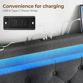 Full Size Bed Frame with 4 Storage Drawers and Charging Station, Full Bed with Led Lights, 2 USB & 1 Type C, Customized