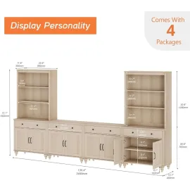 Entertainment Center with Bookshelves for TVs up to 75, Farmhouse Wall Unit TV Stand with 8 Doors & 4 Drawer