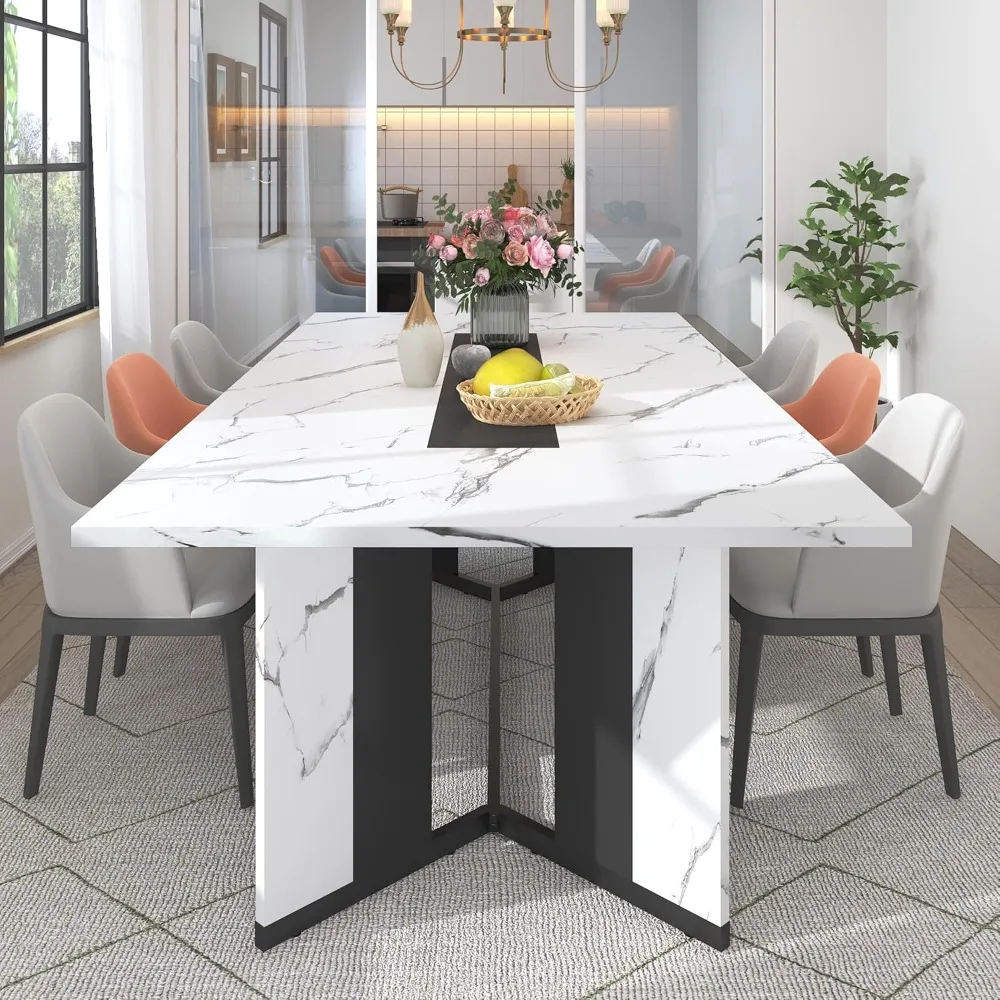 78 Inch Dining Table for 6 8 People, Modern Rectangular Kitchen Table W/Waterproof Tabletop,Large Modern Dining Room, Customized