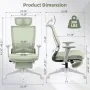 Foldable Office Chair with Footrest, Ergonomic Office Chair with Adjustable Lumbar Support, Headrest and Armrests, Green