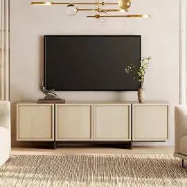 Modern TV Stand for 32-75 inch TVs, Wood Entertainment Center with Storage Cabinets, Media TV Console Table