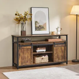 TV Stand for 65 Inch TV, Farmhouse Entertainment Center with Storage, Wood Tall TV Stands for Living Room with Sliding