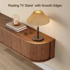 71 Floating TV Stand with Power Outlet for TVs up to 80, Fluted Entertainment Center with Remote Control for LED Lights