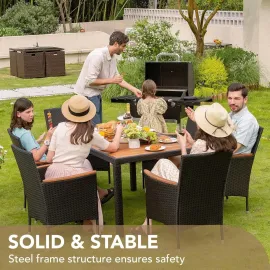 7-piece Furniture Set, Terrace Reception Set, with Lovewood Tabletop, Rattan Outdoor, Black